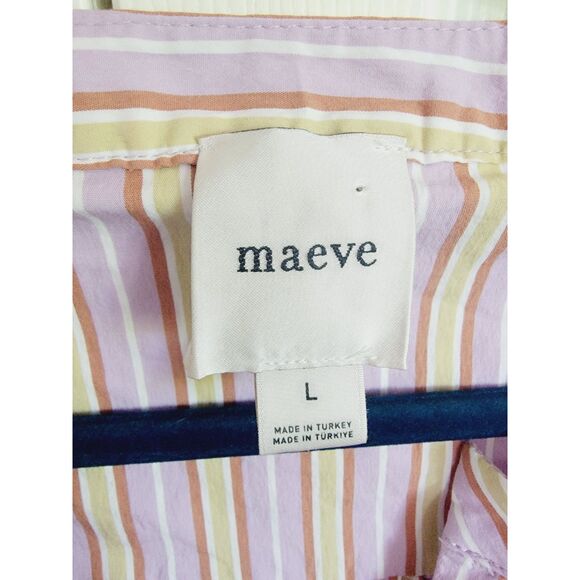 Anthropologie Maeve L Striped Blouse‎ Boho Beach Lavender Yellow SS  Cotton Blnd - Picture 5 of 7